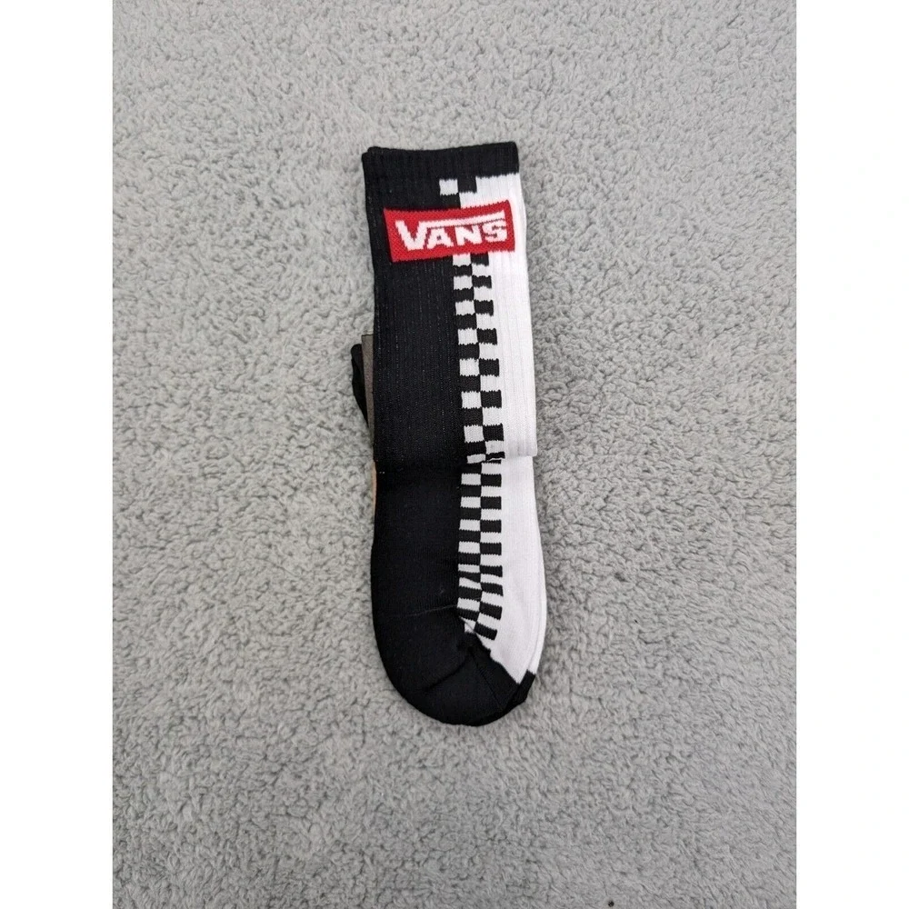 Vans Crew‎ Socks Mens Womens 6.5-9 Black White Red Logo Checkerboard Athletic